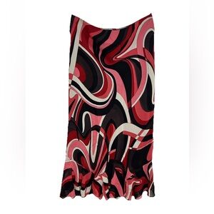 VTG 90’s Y2K Abstract Swirl Chiffon Midi Skirt Pink Romania Made M Whimsical